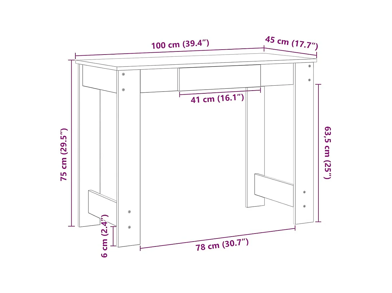 Bureau noir 100x45x75 cm bois d'ingénierie