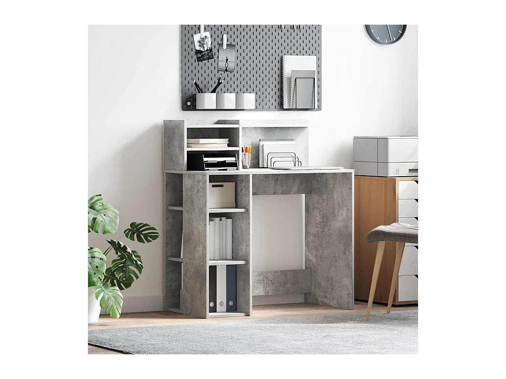 Bureau avec rangement Gris béton 90 x 48 x 101,5 cm