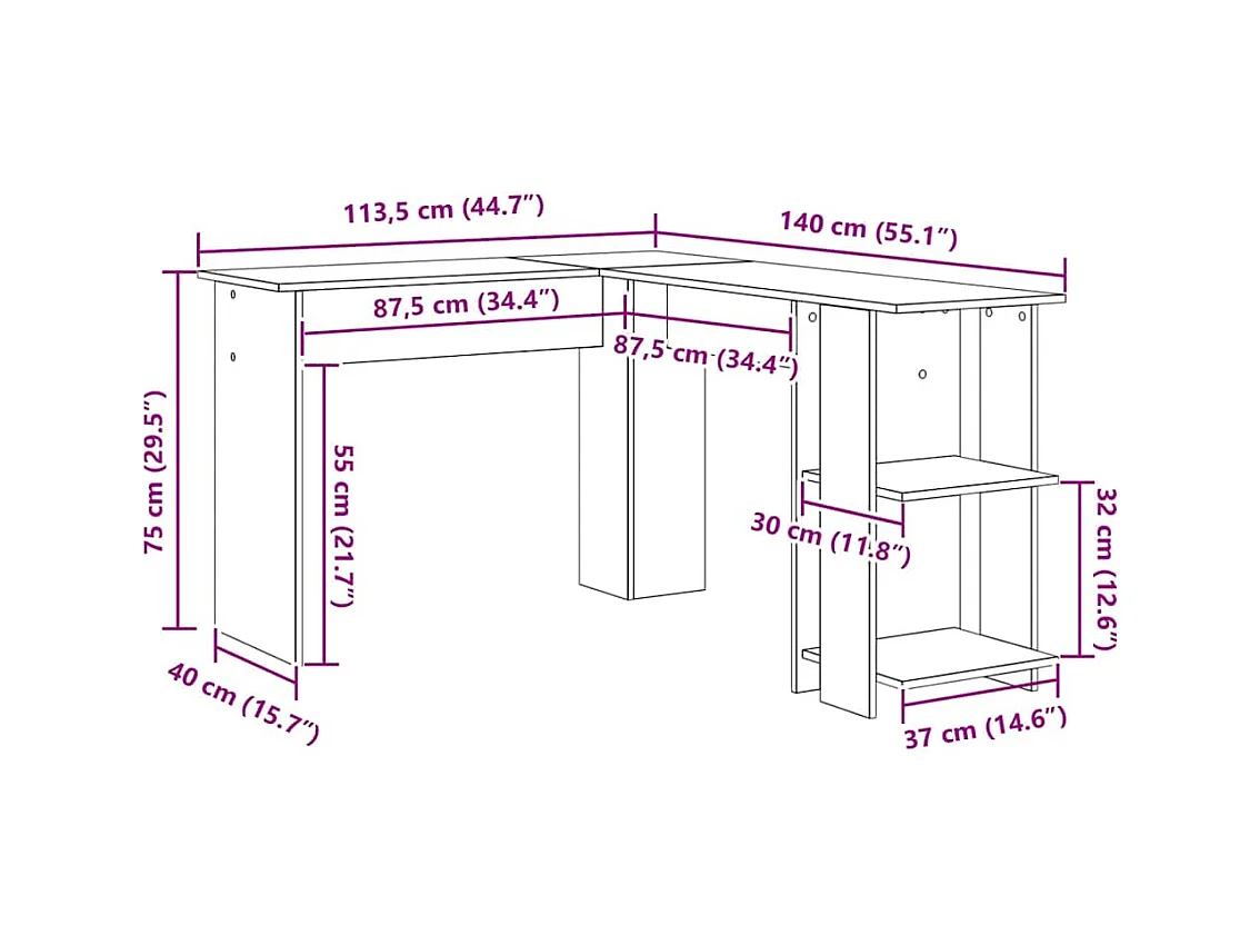 Bureau d'angle avec rangement Chêne sonoma 140 x 113.5 x 75 cm