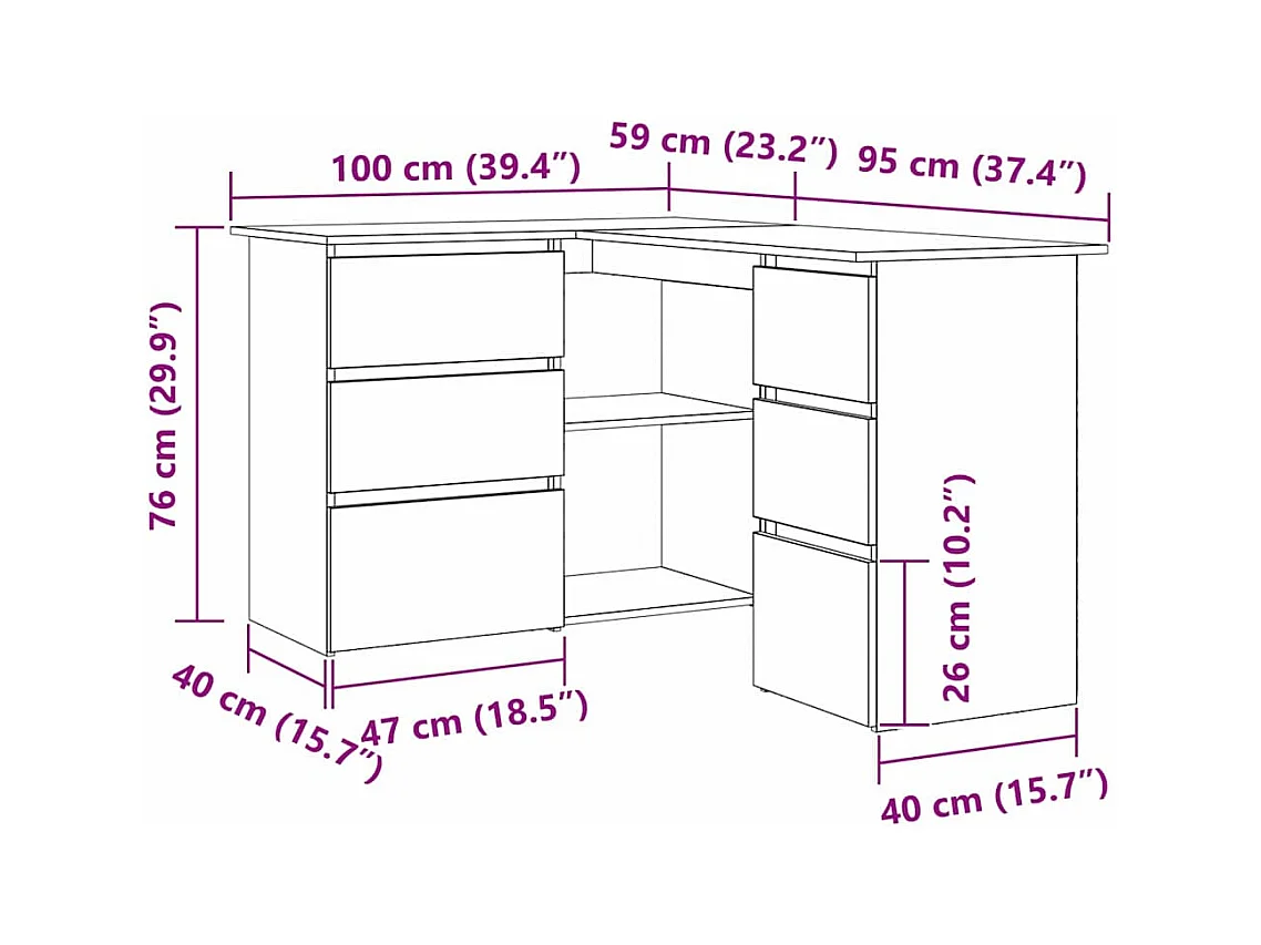 Bureau d'angle Chêne noir 145 x 100 x 76 cm Bois d'ingénierie