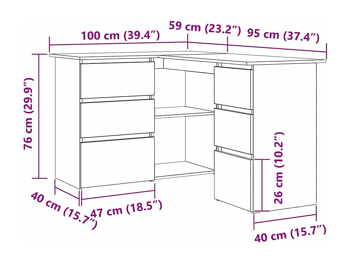 Bureau d'angle Chêne noir 145 x 100 x 76 cm Bois d'ingénierie