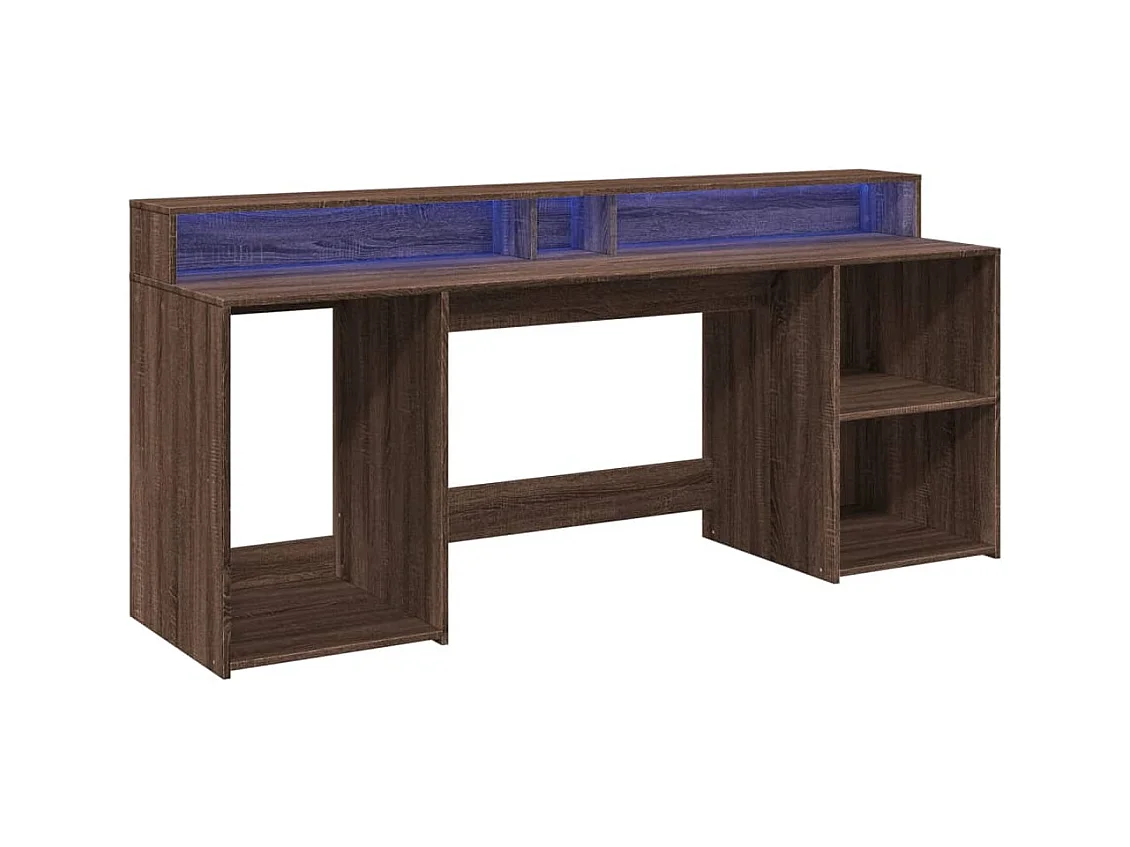 Bureau et lumières LED chêne marron bois d'ingénierie