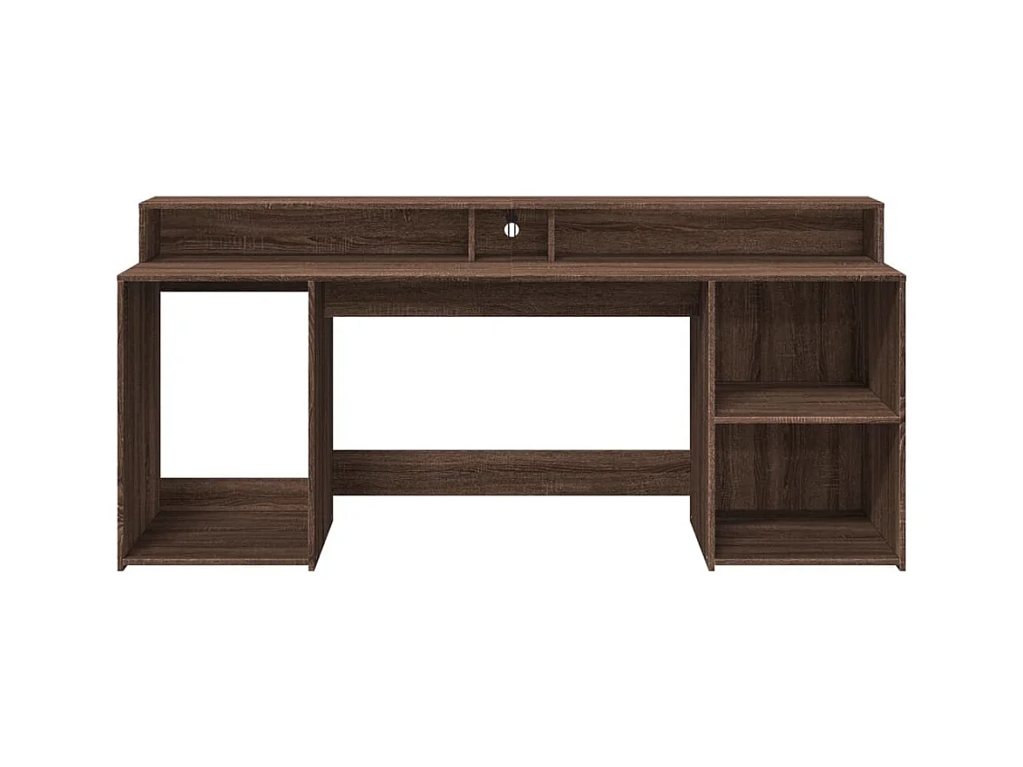 Bureau et lumières LED chêne marron bois d'ingénierie