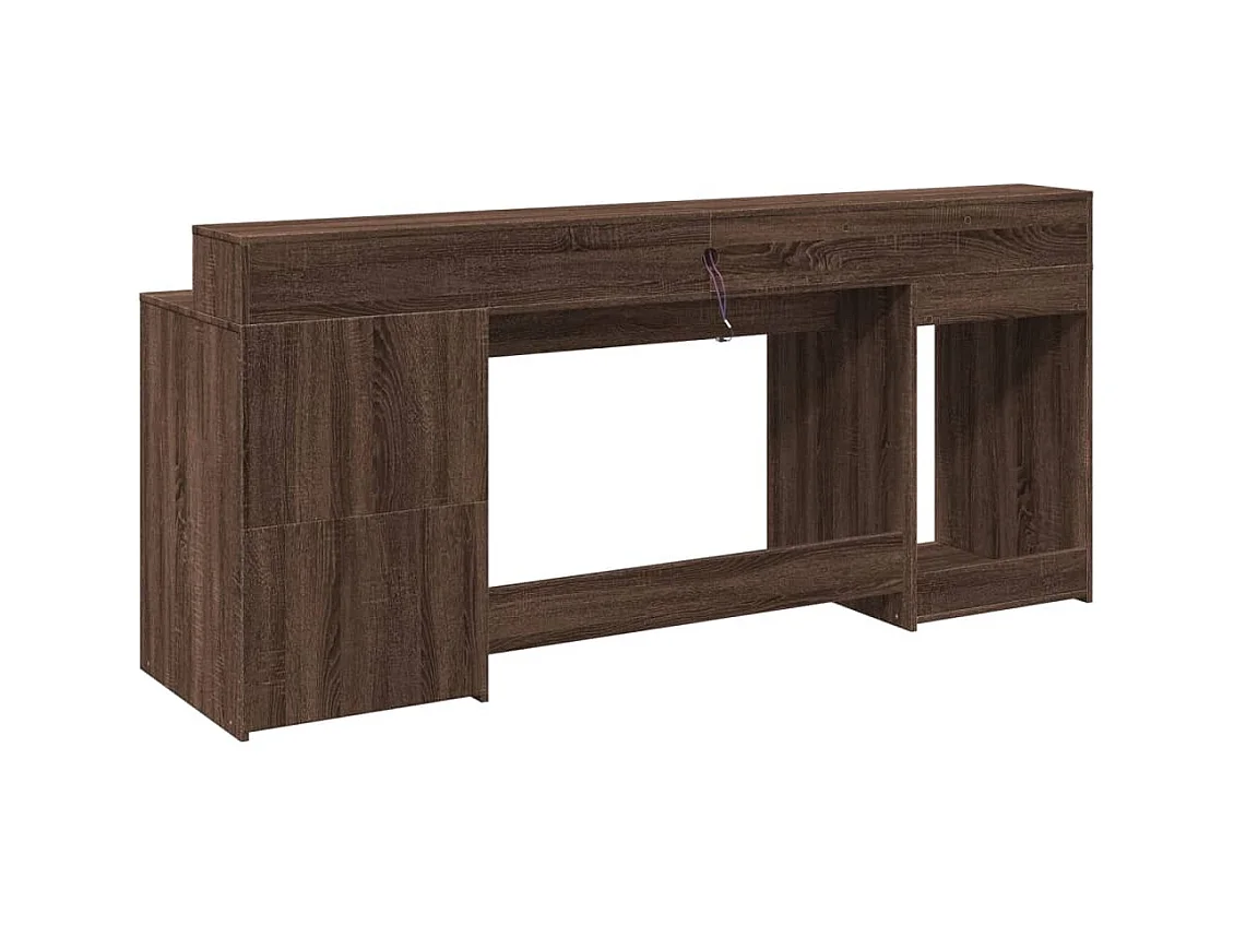 Bureau et lumières LED chêne marron bois d'ingénierie
