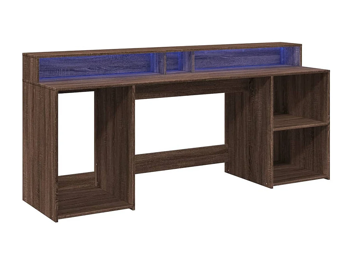 Bureau et lumières LED chêne marron bois d'ingénierie