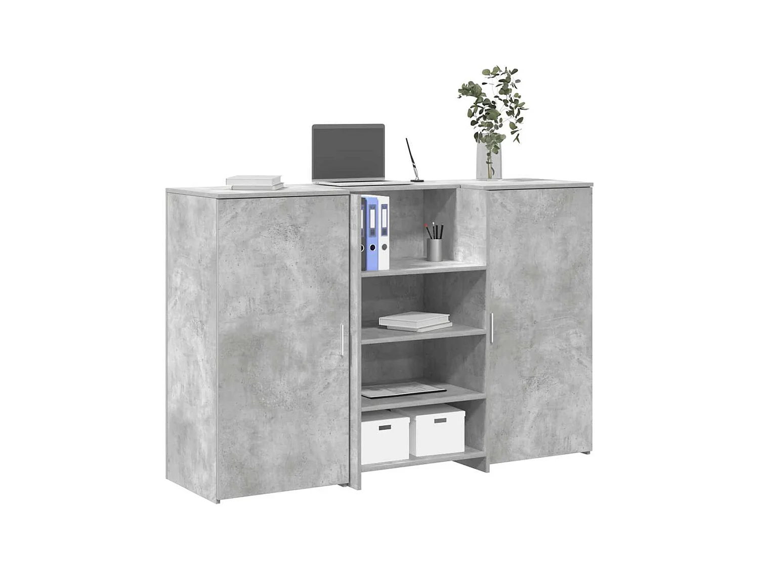 Bureau de réception gris béton 155x50x103,5cm bois d'ingénierie