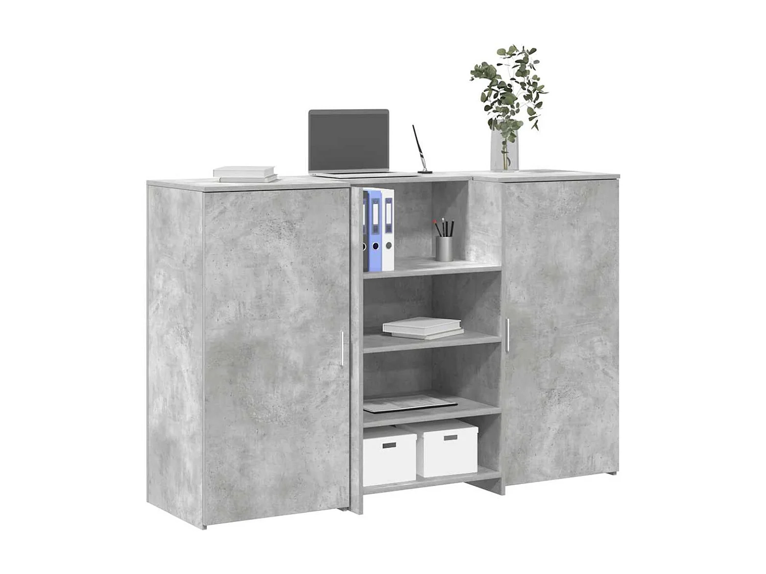 Bureau de réception gris béton 155x50x103,5cm bois d'ingénierie