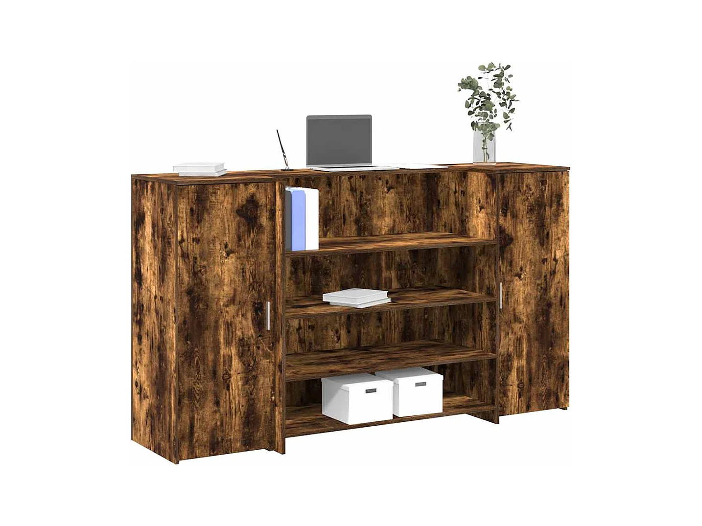 Bureau de réception chêne fumé 180x50x103,5cm bois d'ingénierie