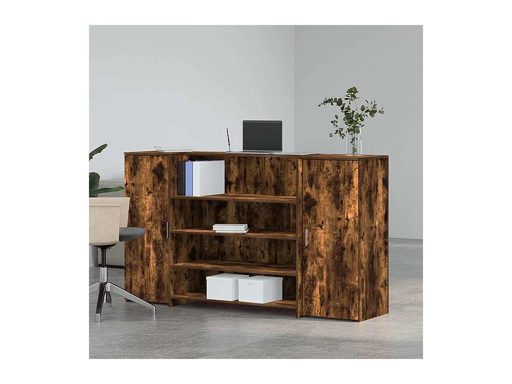 Bureau de réception chêne fumé 180x50x103,5cm bois d'ingénierie