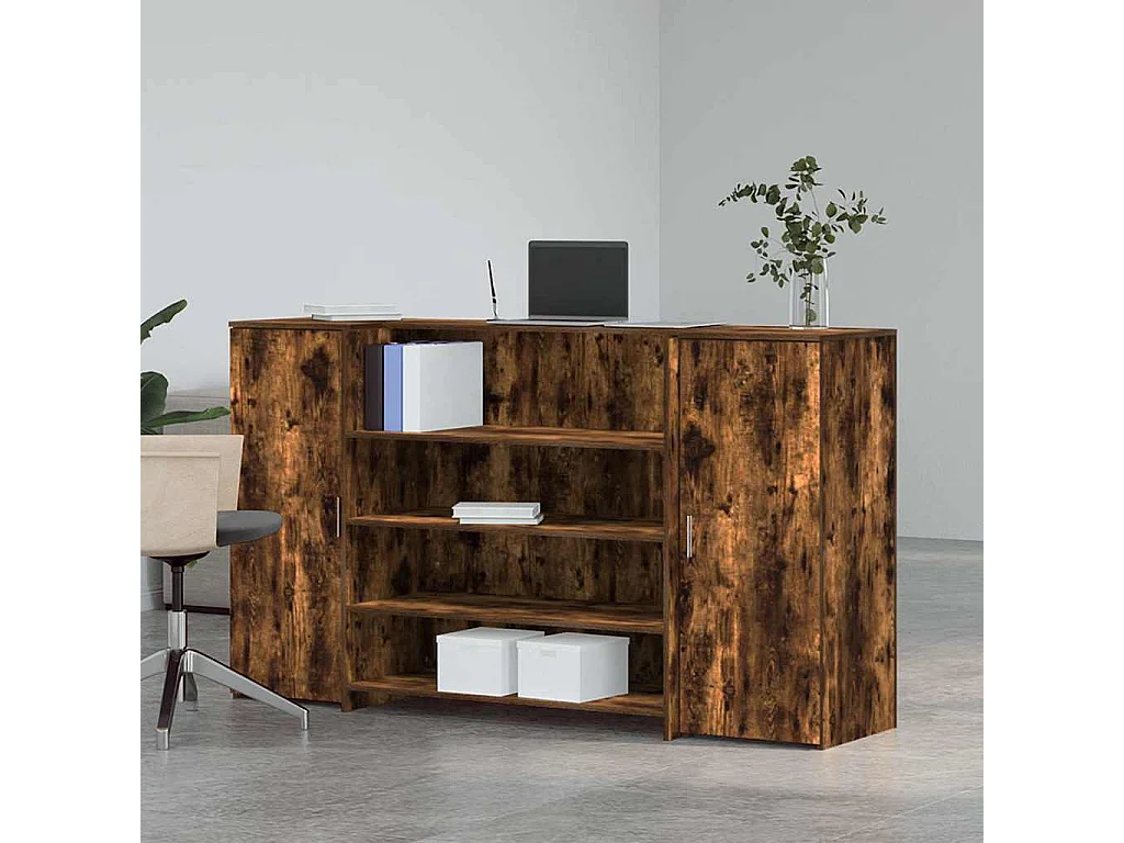 Bureau de réception chêne fumé 180x50x103,5cm bois d'ingénierie