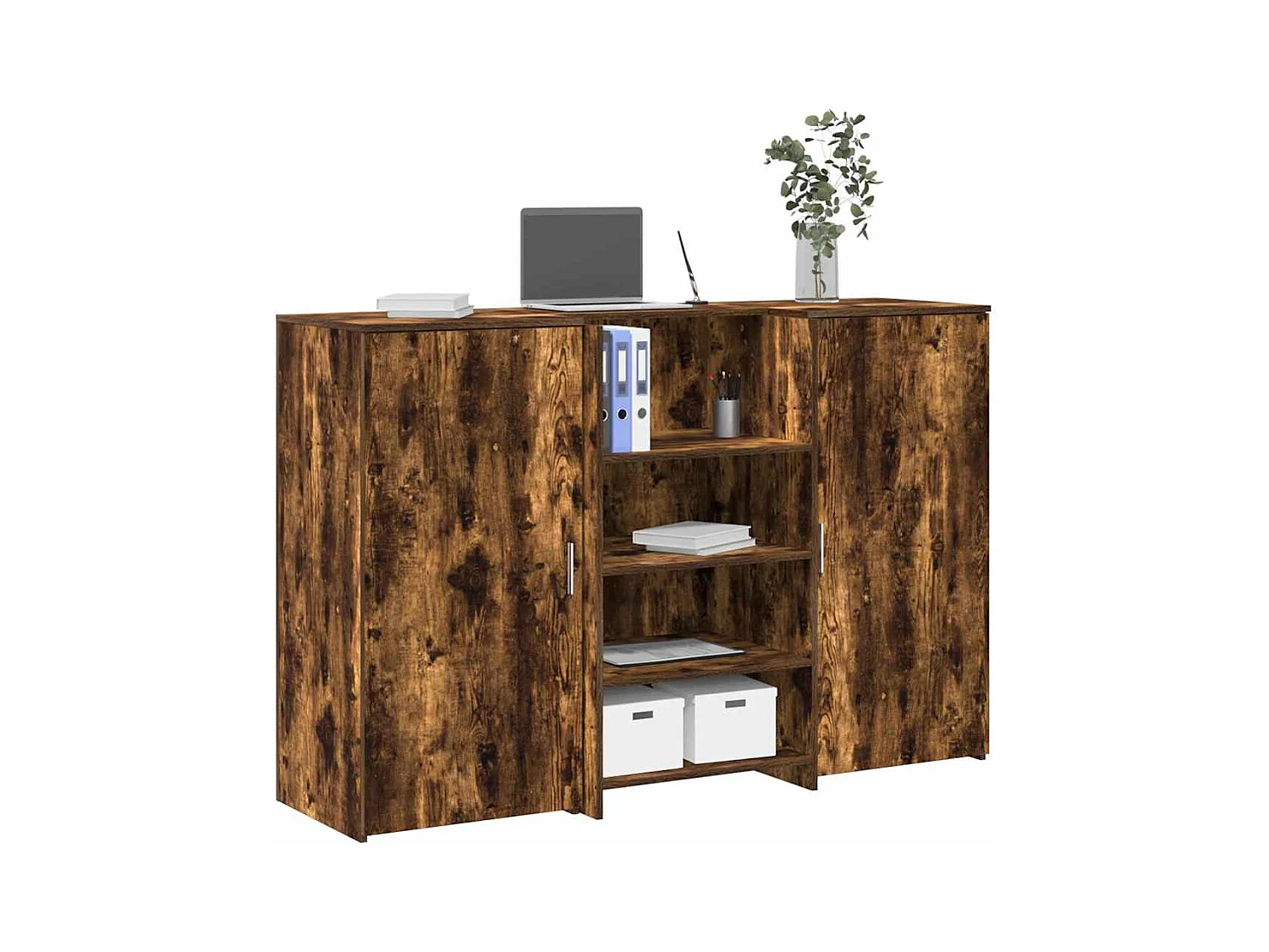 Bureau de réception chêne fumé 155x50x103,5cm bois d'ingénierie