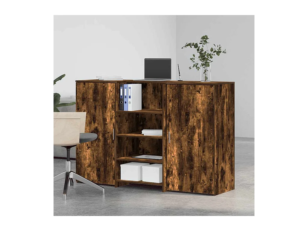 Bureau de réception chêne fumé 155x50x103,5cm bois d'ingénierie