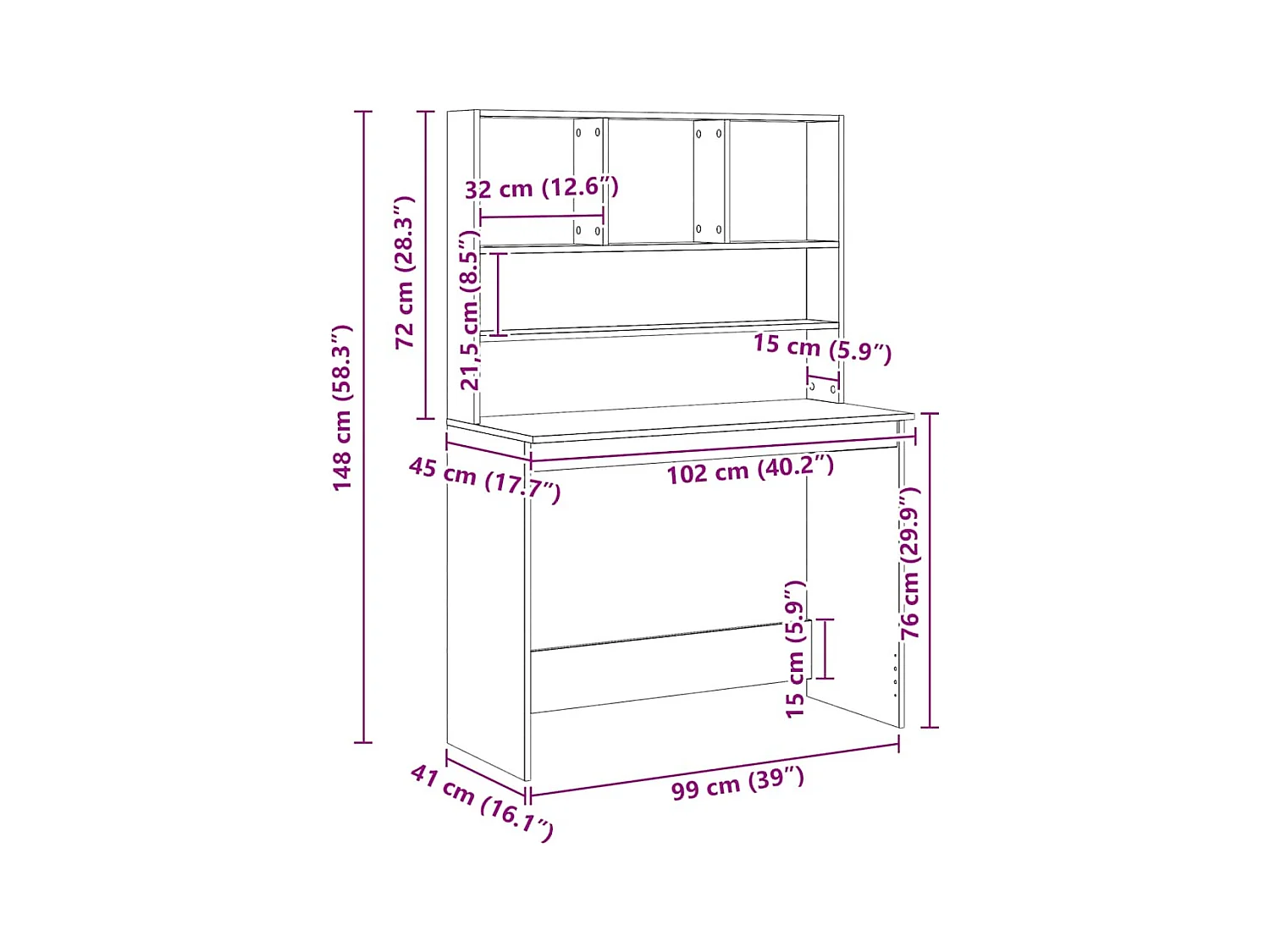 Bureau avec étagères chêne artisanal Bois d'ingénierie