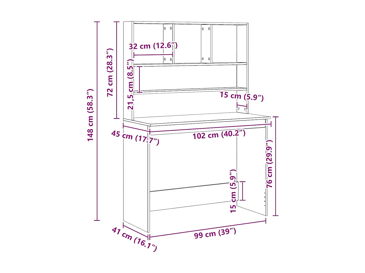 Bureau avec étagères chêne artisanal Bois d'ingénierie