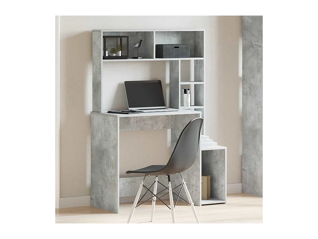 Bureau avec étagères gris béton 100x45x140 cm bois d'ingénierie