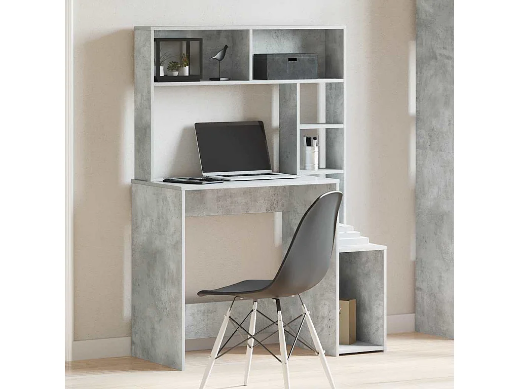 Bureau avec étagères gris béton 100x45x140 cm bois d'ingénierie