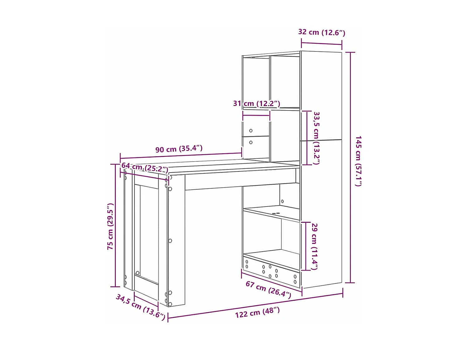 Bureau Chêne noir 122 x 67 x 145 cm Bois d'ingénierie