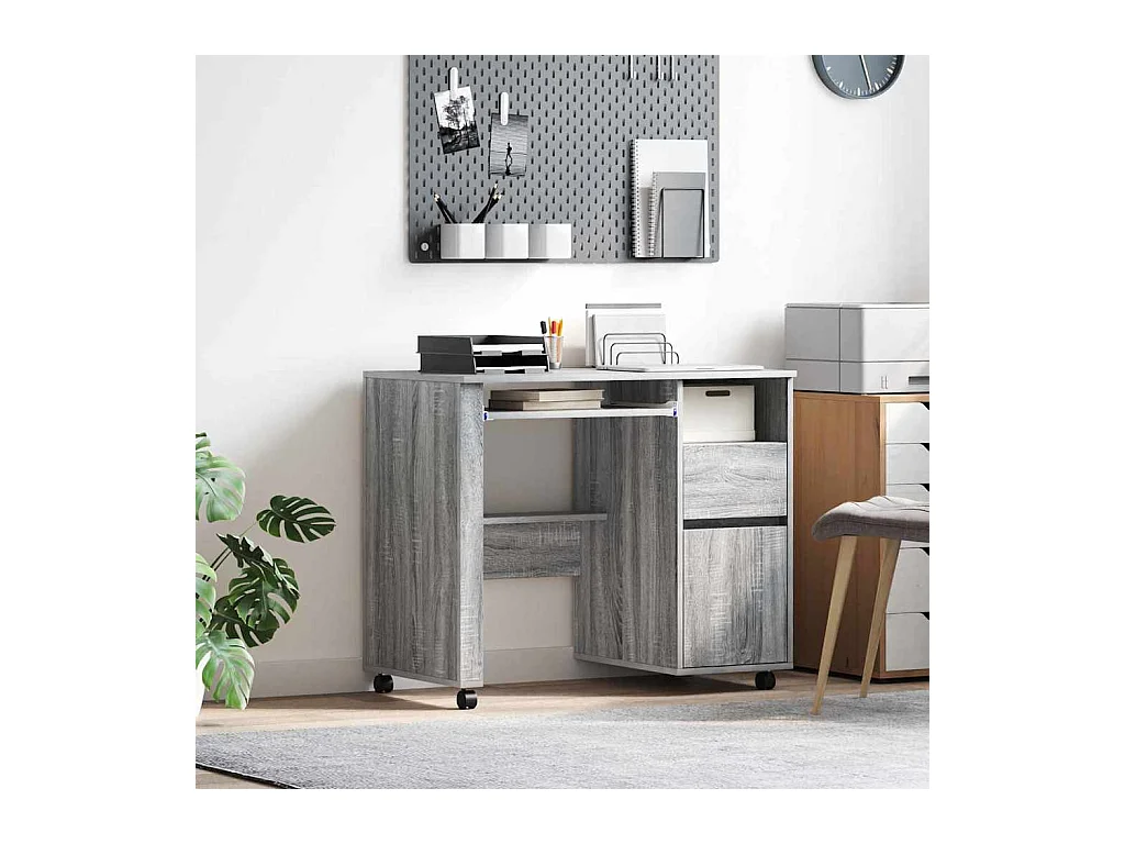 Bureau avec roulettes Gris 91 x 50 x 77 cm Bois d'ingénierie