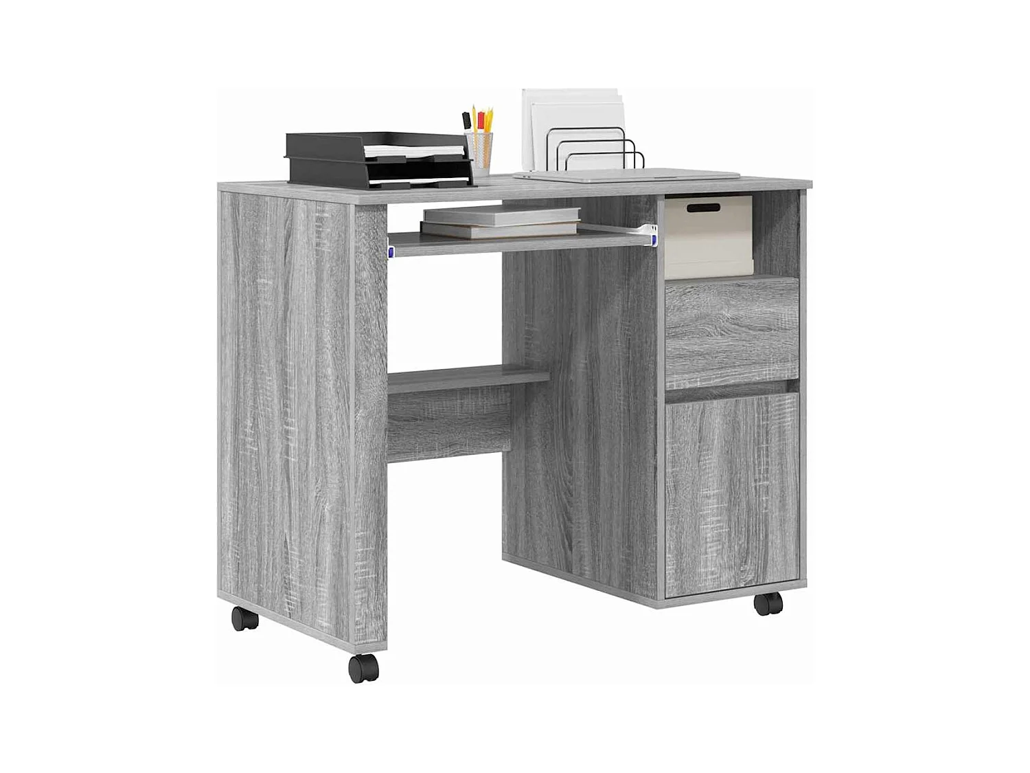 Bureau avec roulettes Gris 91 x 50 x 77 cm Bois d'ingénierie