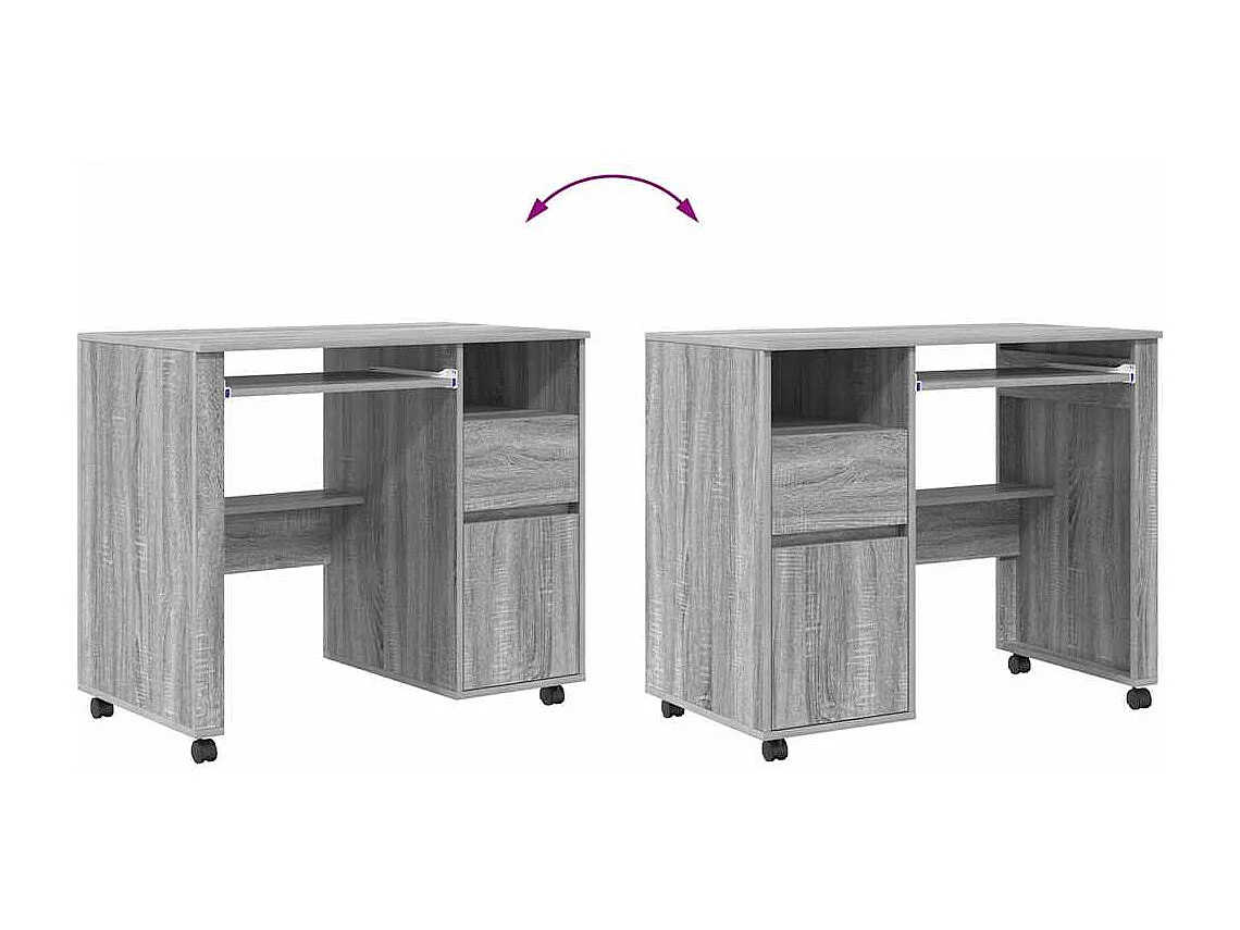 Bureau avec roulettes Gris 91 x 50 x 77 cm Bois d'ingénierie