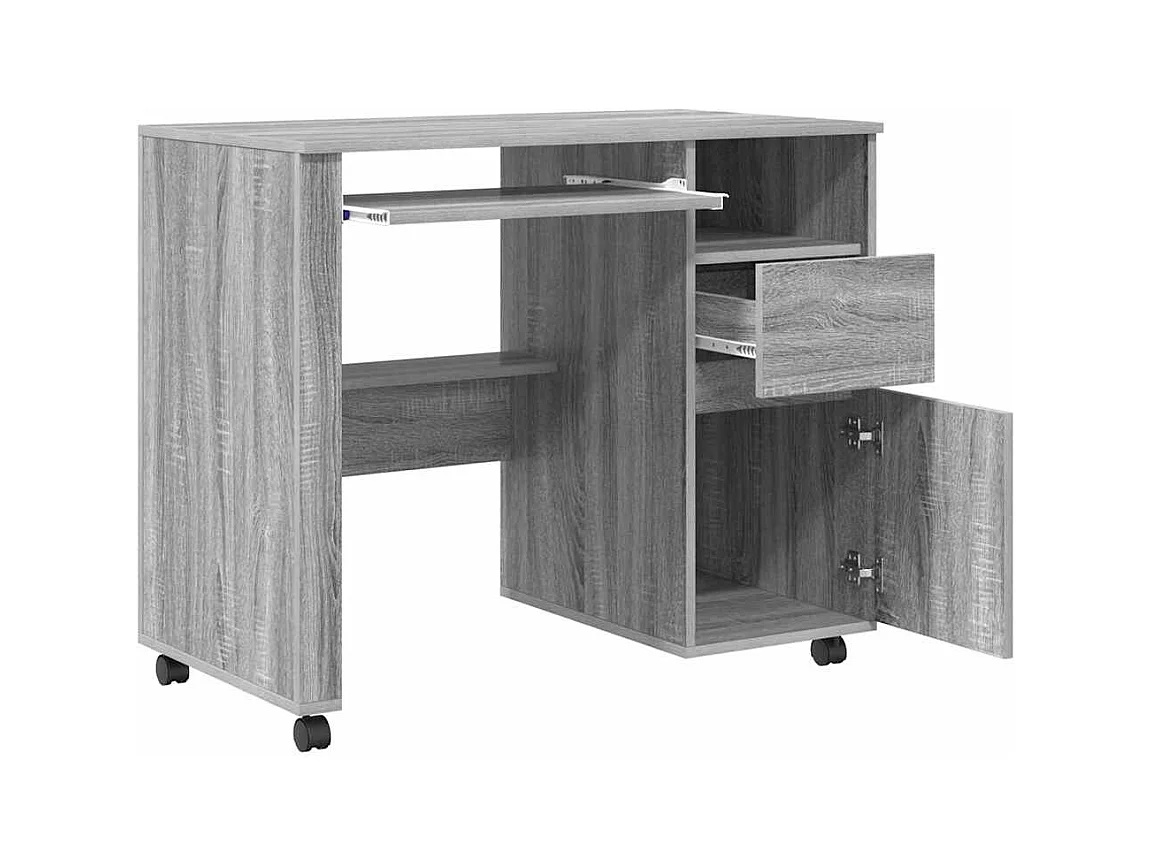 Bureau avec roulettes Gris 91 x 50 x 77 cm Bois d'ingénierie