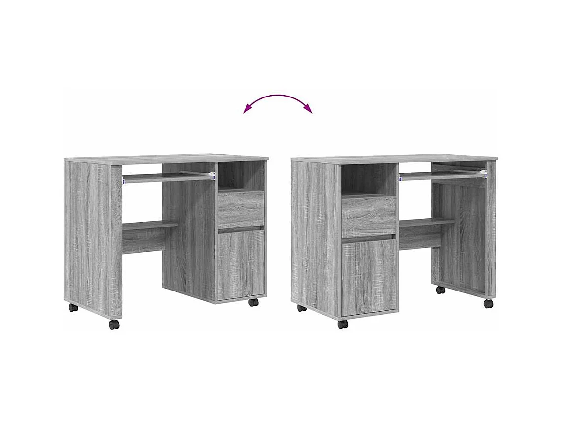 Bureau avec roulettes Gris 91 x 50 x 77 cm Bois d'ingénierie