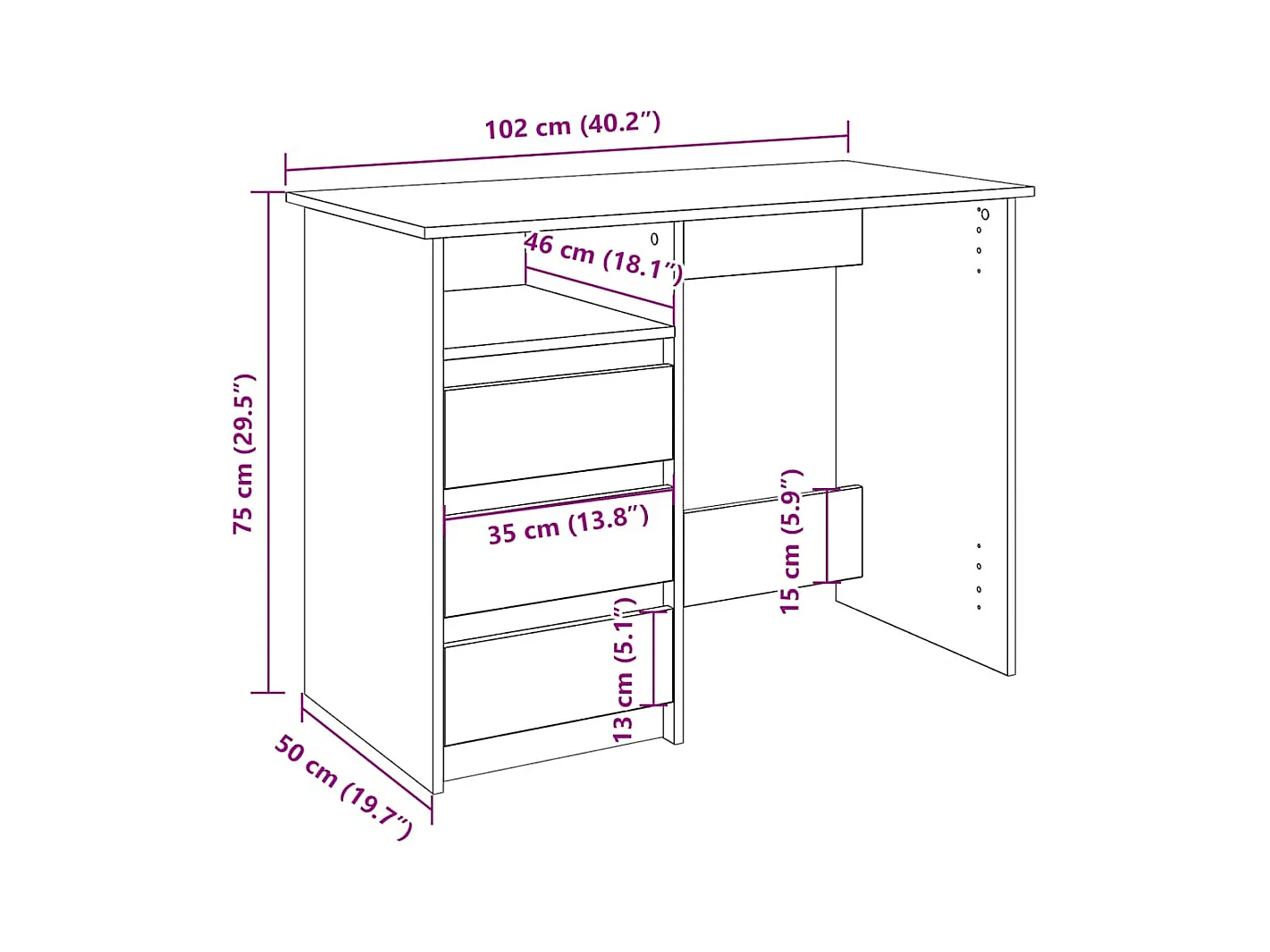 Bureau chêne marron 102x50x75 cm bois d'ingénierie