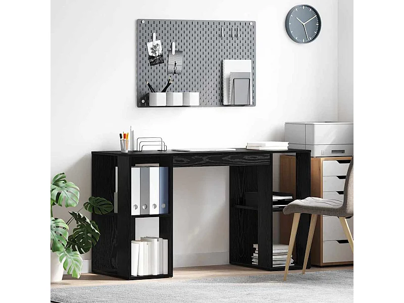 Bureau met Opslag Zwart Eiken 130 x 50.5 x 75 cm Bewerkt hout