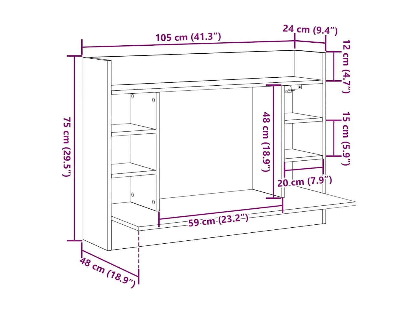 Bureau mural Bois ancien 105 x 48 x 75 cm Bois d'ingénierie