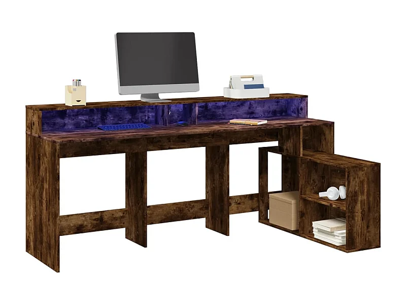Escritorio con LED madera ingeniería roble ahumado 200x104x91cm