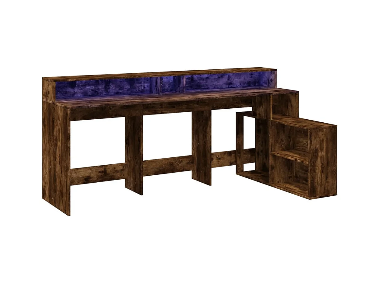 Bureau et lumières LED chêne fumé 200x104x91cm bois ingénierie