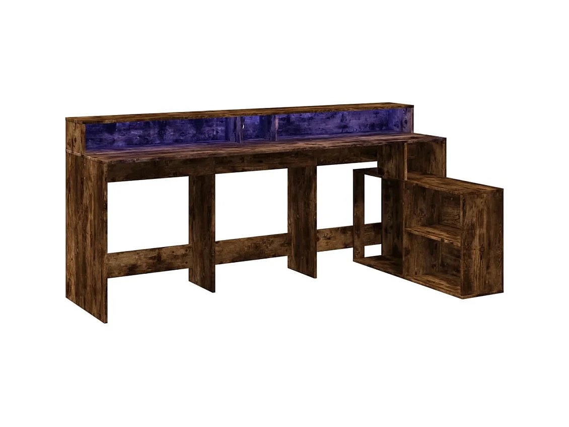 Bureau et lumières LED chêne fumé 200x104x91cm bois ingénierie