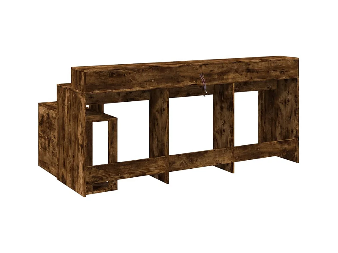 Bureau et lumières LED chêne fumé 200x104x91cm bois ingénierie