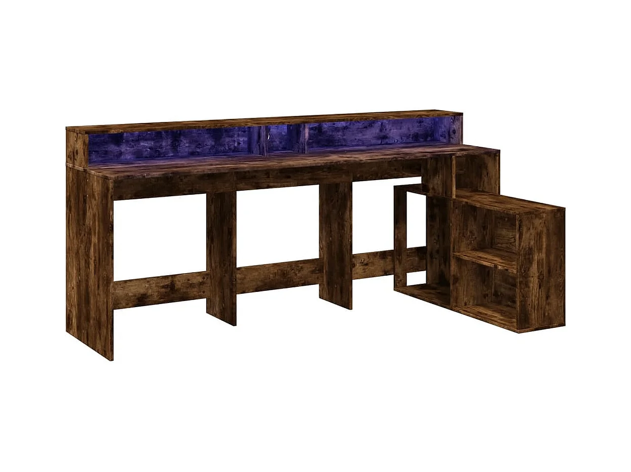 Bureau et lumières LED chêne fumé 200x104x91cm bois ingénierie