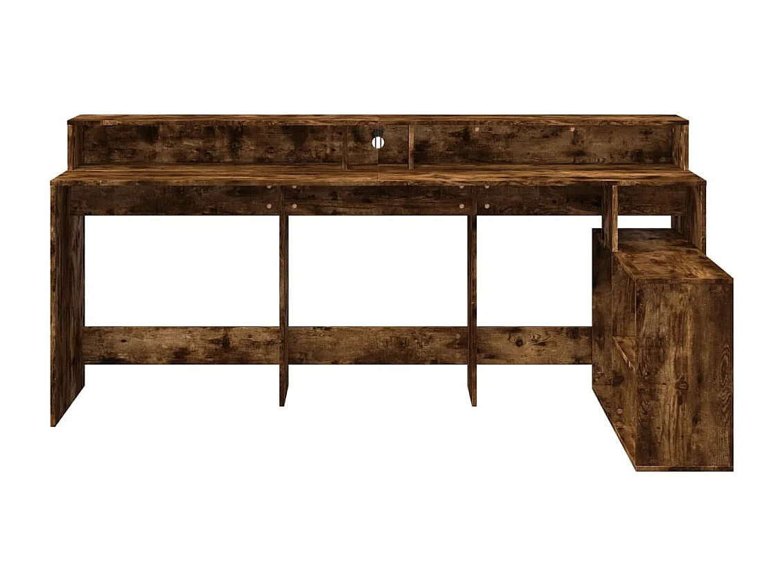 Bureau et lumières LED chêne fumé 200x104x91cm bois ingénierie