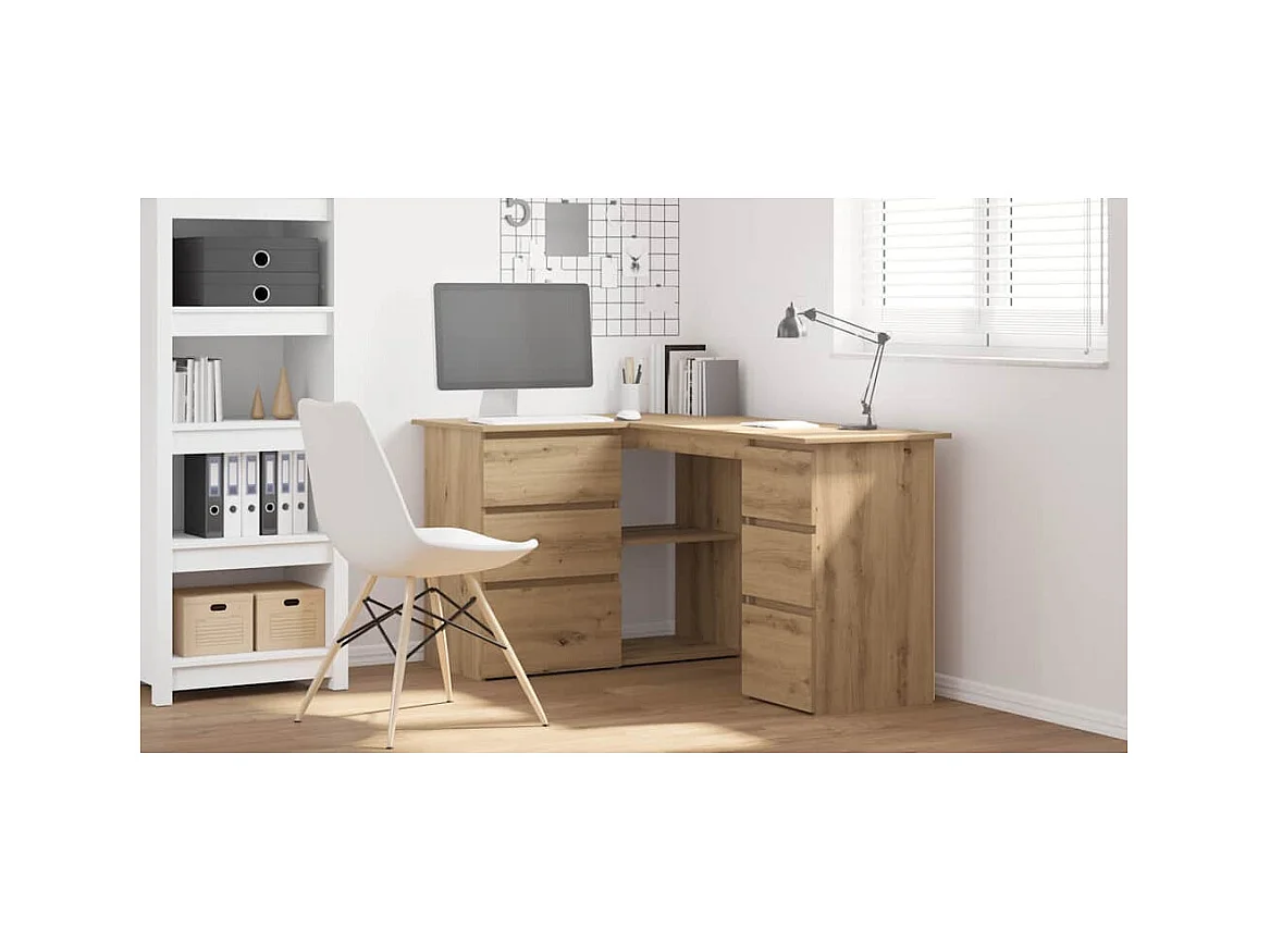 Hoekbureau 145x100x76 cm bewerkt hout artisanaal eikenkleur