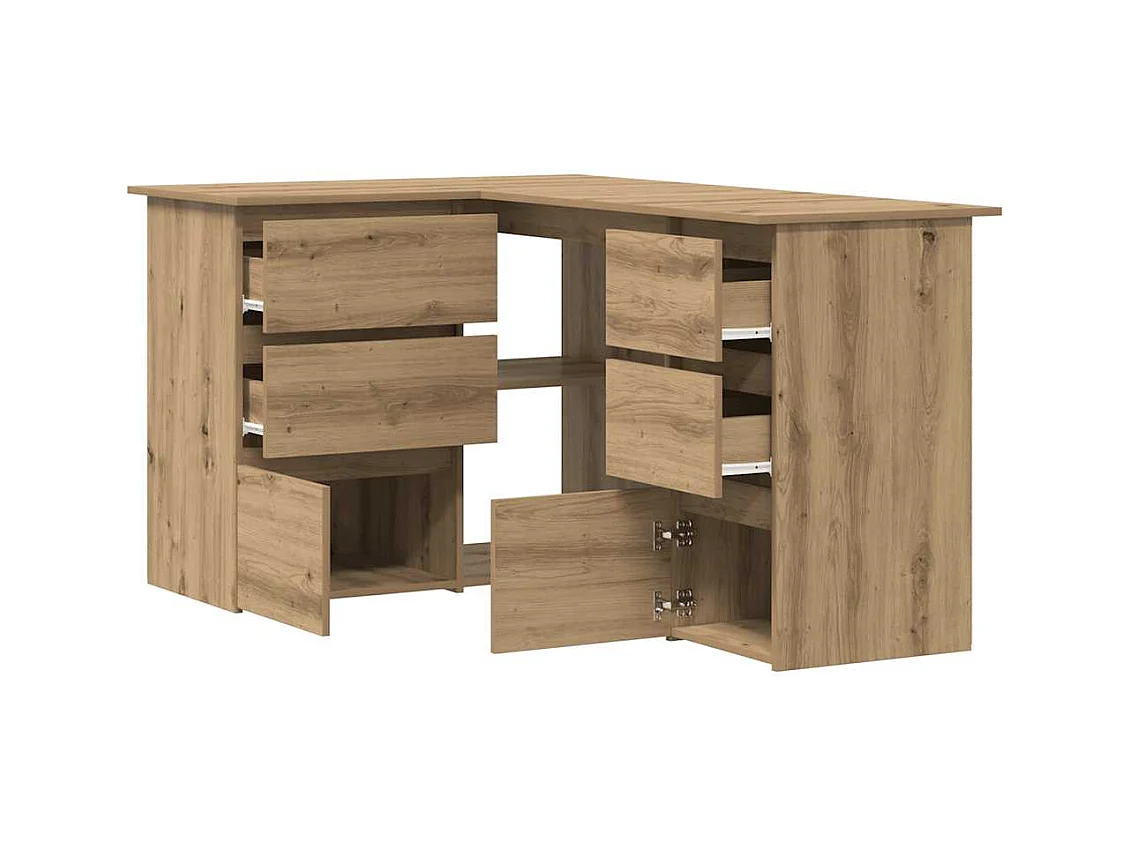 Hoekbureau 145x100x76 cm bewerkt hout artisanaal eikenkleur