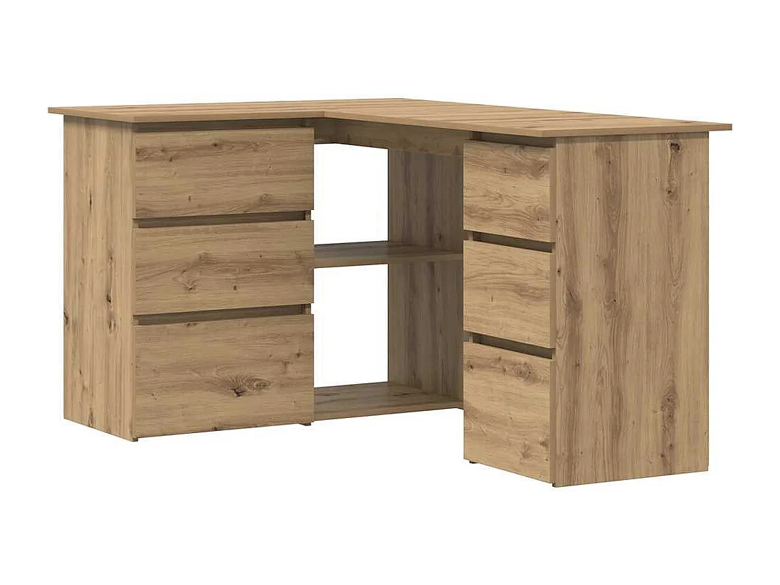 Bureau d'angle chêne artisanal 145x100x76 cm bois d'ingénierie