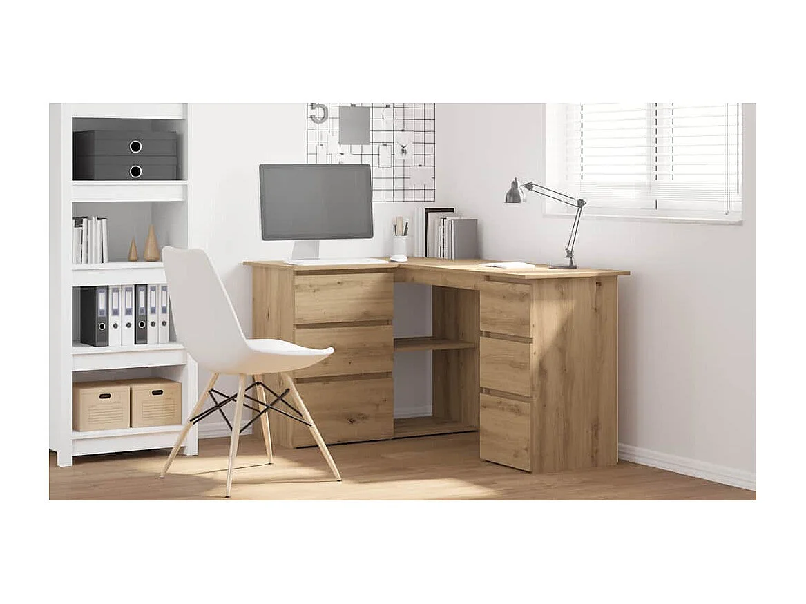 Bureau d'angle chêne artisanal 145x100x76 cm bois d'ingénierie