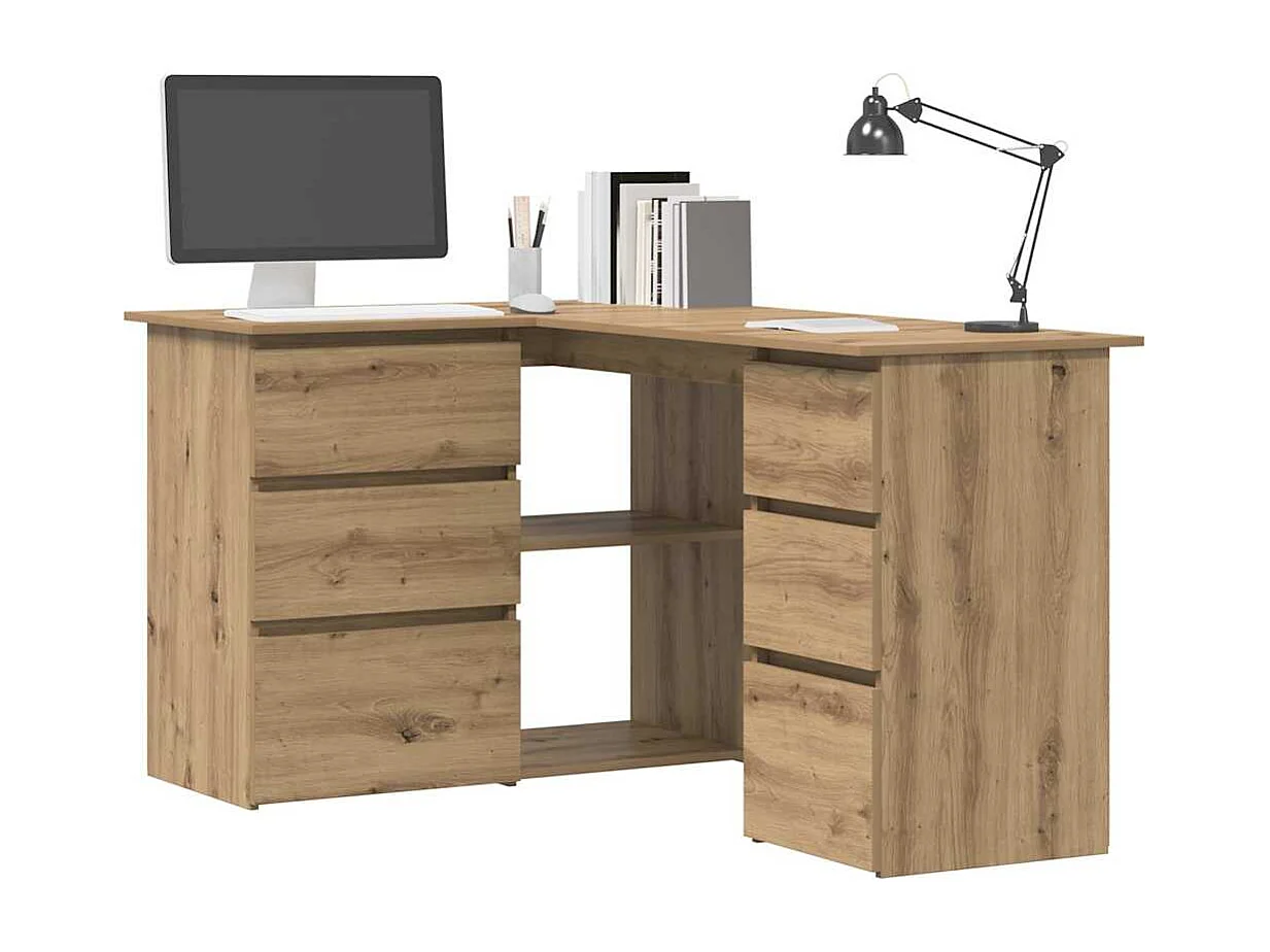 Bureau d'angle chêne artisanal 145x100x76 cm bois d'ingénierie