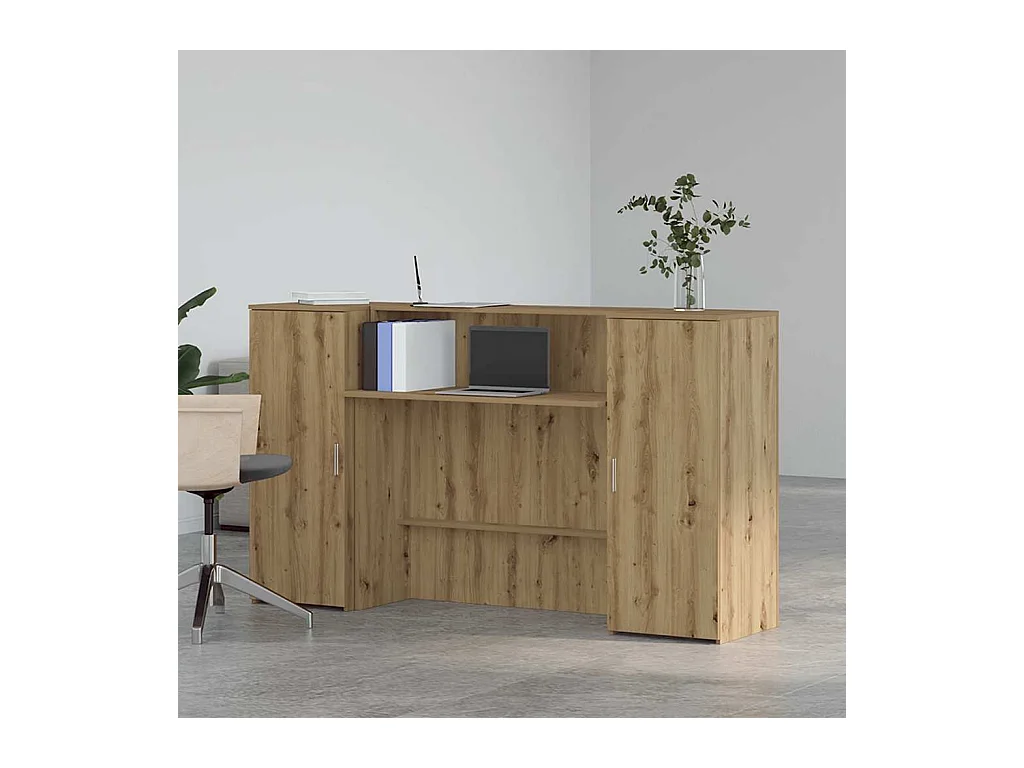 Bureau réception chêne artisanal 180x50x103,5cm bois ingénierie