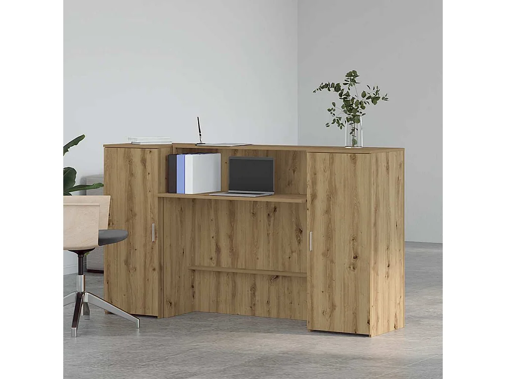 Bureau réception chêne artisanal 180x50x103,5cm bois ingénierie