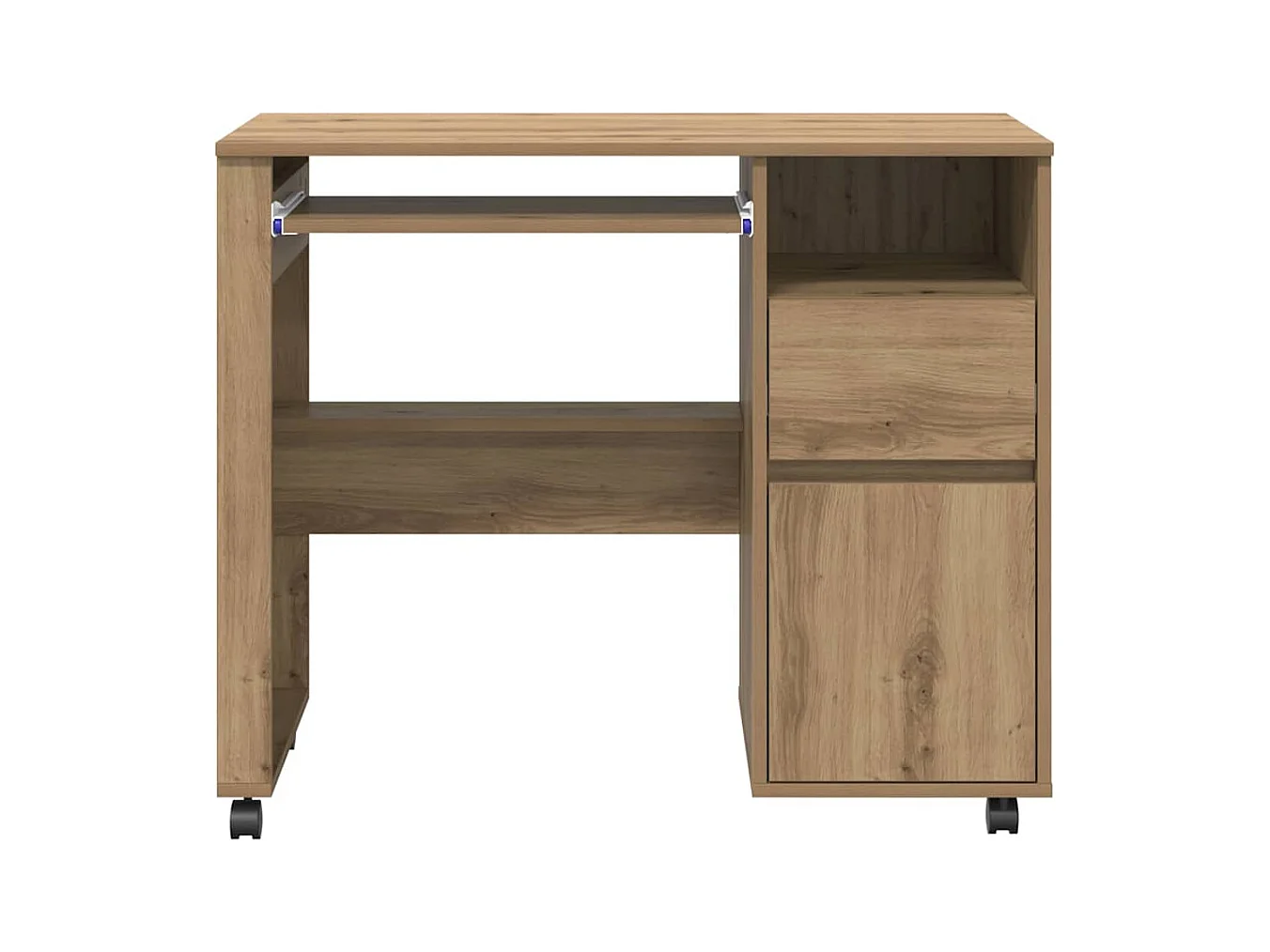 Bureau avec roulettes avec roue chêne artisanal 91 x 50 x 77 cm