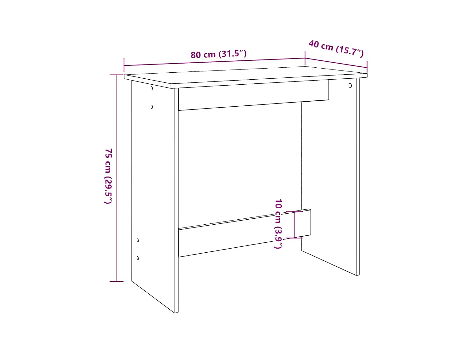Bureau chêne artisanal 80x40x75 cm bois d'ingénierie