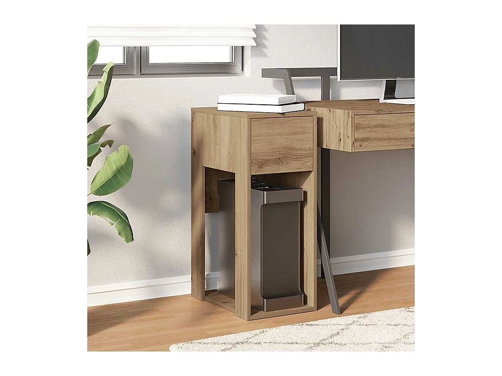 Support de tour d'ordinateur tiroir chêne artisanal 30x44x74 cm