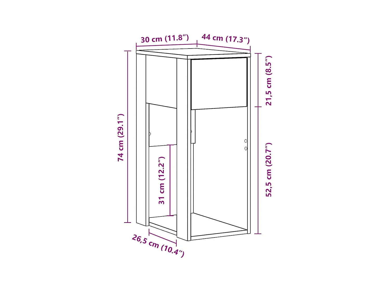 Support de tour d'ordinateur tiroir chêne artisanal 30x44x74 cm