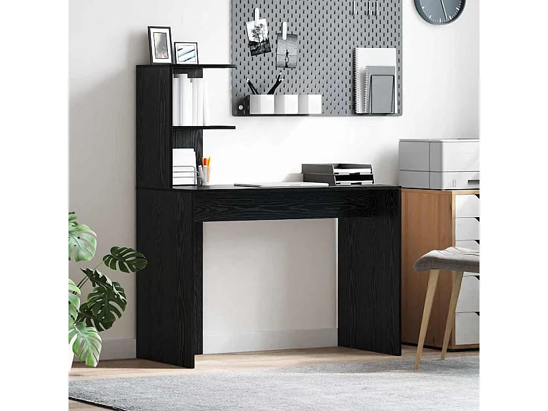 Bureau met plank Zwart eiken 102 x 50 x 124 cm Bewerkt hout