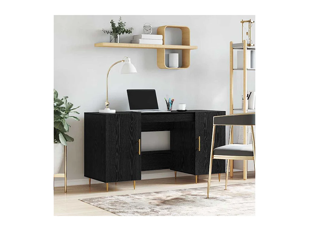 Bureau avec porte Chêne noir 140 x 50 x 75 cm Bois d'ingénierie