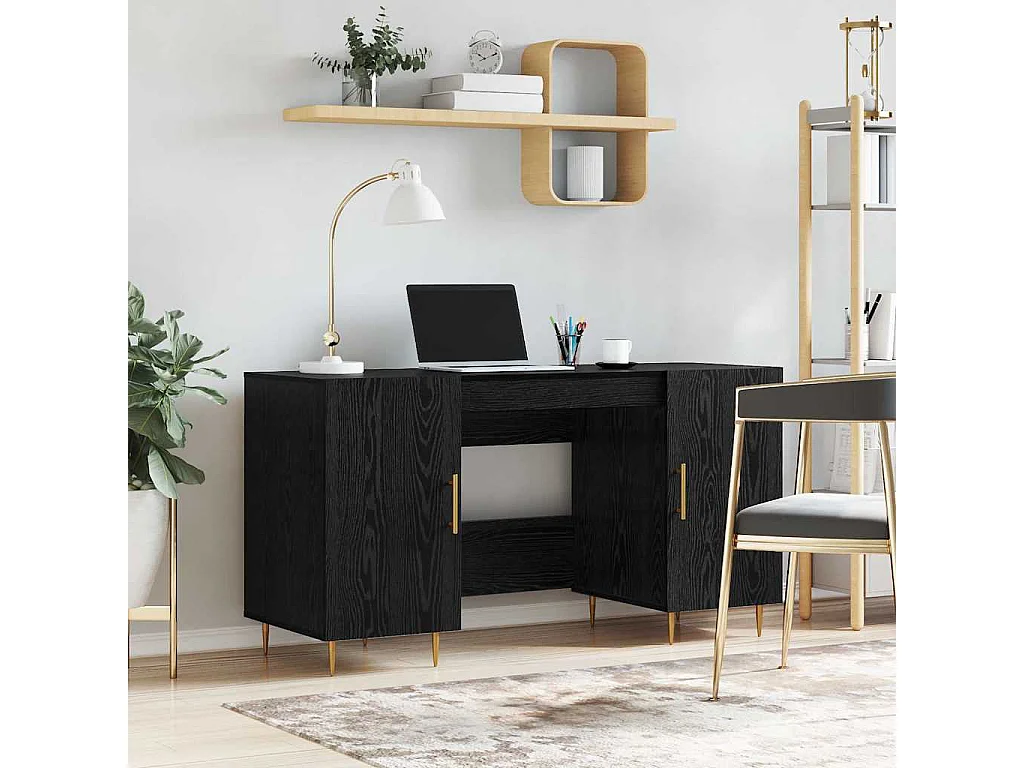 Bureau avec porte Chêne noir 140 x 50 x 75 cm Bois d'ingénierie