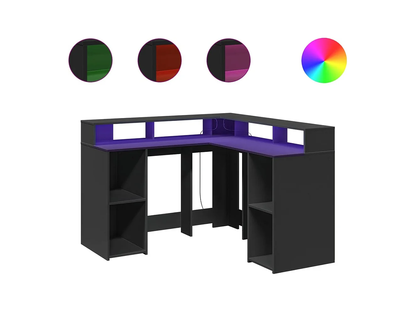 Secretária com luzes LED 130x130x91 cm derivados madeira preto